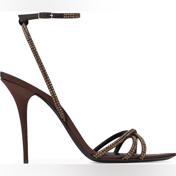 Saint Laurent Ava Sandals in Crepe Satin with Rhinestones in Brown EU 36 1390$ - Picture 5 of 14